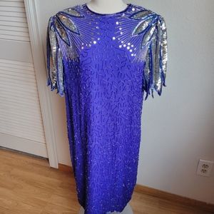 Lawrence Kazar Beaded Sequin Cocktail Dress